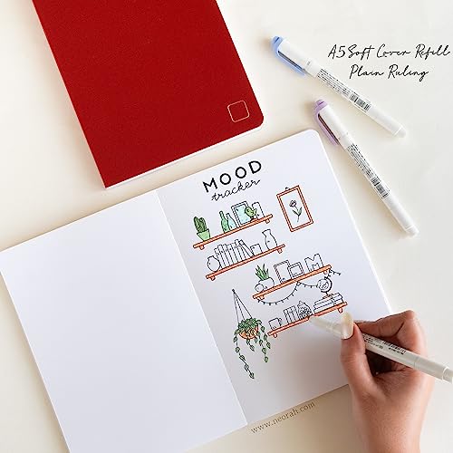 Image of NEORAH - A5 Notebook SOFT COVER | Organiser REFILL | Unruled Notebook Journal | 110 GSM | 160 pages (Size 21 cm x 14.8 cm) Planner Journaling Writing Note Taking Diary, Travellers Journal- RED