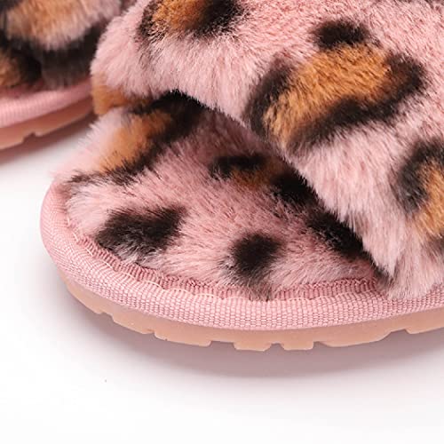 HANDKEI Winter women's furry fur slippers open-toed home leopard print slippers soft flat non-slip slippers2