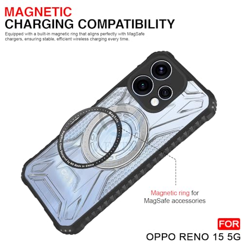 Image of AESTMO Hybrid Shockproof Back Cover Case for Oppo Reno 15 5G Compatible with MagSafe | Hard Back Case Cover for Oppo Reno 15 5G (PC & TPU, Translucent Back, Black Sides