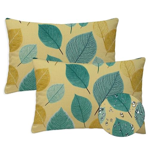 Cojines Exterior 40x65 cm Planta Cojines Exterior Jardin Juego de 2 Funda Cojin Hoja Rectangulares Cojin Impermeable Lino Cojín Lumbar para Primavera Verano Garden Terraza Decorativos, Regalo S-1416