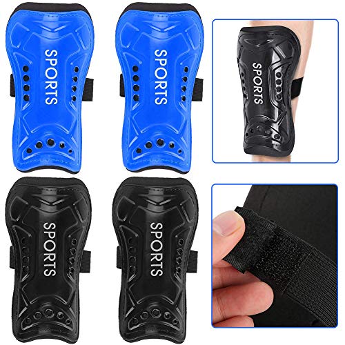 BESLIME Espinilleras de fútbol - Espinilleras de fútbol para niños y jóvenes,Adulta Espinilleras de fútbol,Partido de Futbol,Negro, Azul,2 Pares