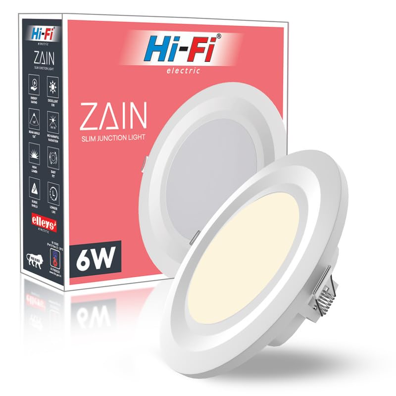 Image of elleys' Zain 6 Watt Junction Box Led Ceiling Light| Cut Out- 75 mm|BIS Certified| Warm White Color Ceiling Light for Hall,Room,Office | Led Downlighter Colour (Warm White) Pack of 1