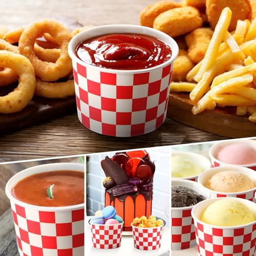 Image of Zopeal 50 Count Red and White Checkered Ice Cream Cups Disposable Race Car | Dessert Bowls 9 oz, Paper Ice Cream Bowls, Birthday Party Supplies, Snack Cups Sundae Picnic Yogurt Bowls for Food