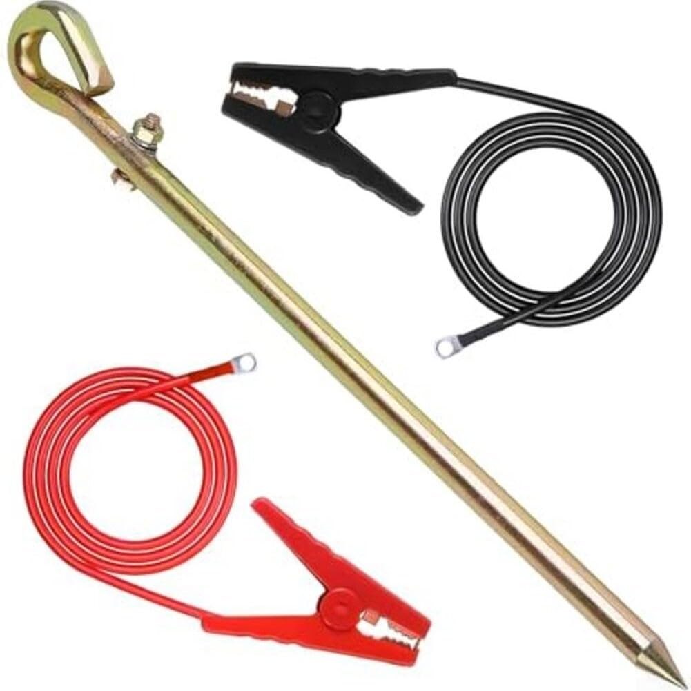 Set di aste di messa a terra per recinzione elettrica solare per morsetti a coccodrillo, 45 cm, palo in metallo per la sicurezza del giardino
