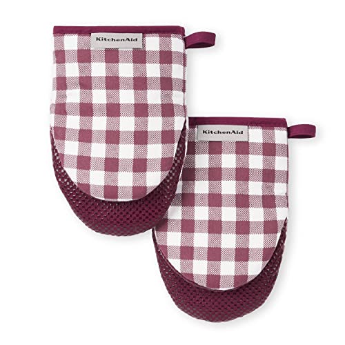Image of KitchenAid Gingham Mini Oven Mitt 2-Pack Set, Beet, 5.5 inchx8 inch
