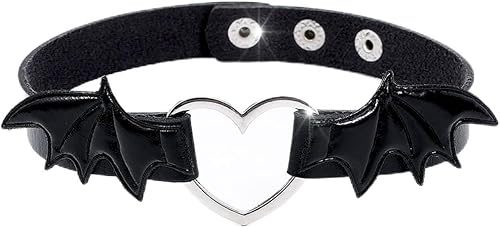 Gargantilla de cuero de murciélago, gargantilla punk, collar de Halloween con alas de murciélago de diablo, collar de gargantilla de piel sintética