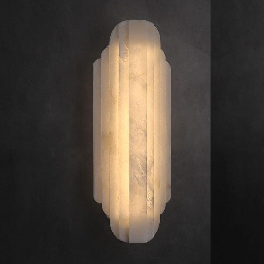 TONFON LED Alabaster Wall Lamp Nordic Natural Marble Wall Sconce Restaurant Lighting Wall Mounted Lamp for Bedroom Bedside Living Room Study Room Corridor Entryway