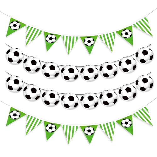 GWEOR Lot de 4 Guirlandes de Football, 2 Bannières Triangulaires et 2 Fanions Rectangulaires,...