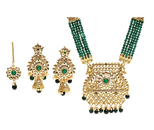 Glamorous Collection Long Rani Haar Bridal Green kundan Necklace Bollywood Muslim Necklace Punjabi Jewelery Set