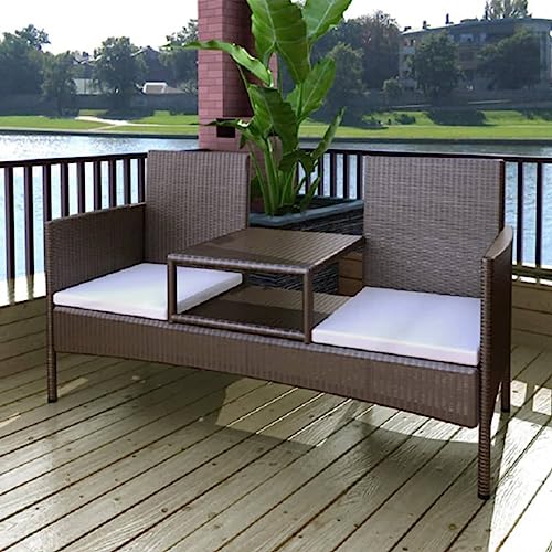 QUAHEAS Luxuriöses Gartensofa 2-Sitzer Braun, wetterfeste Outdoor...