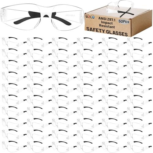 UZLU 50 PCS Clear Safety Glasses Bulk for Men Women ANSI Z87.1 Protective...