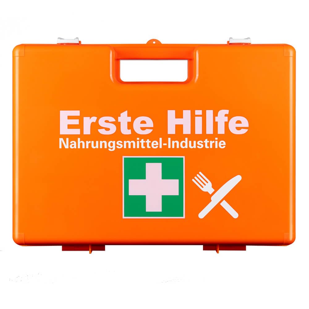 Erste-Hilfe-Koffer Nahrungsmittel, orange, mit Wandhalterung, DIN 13157, Art.-Nr. 611198 | Verbandskasten | Notfallkoffer | Erste Hilfe Kasten