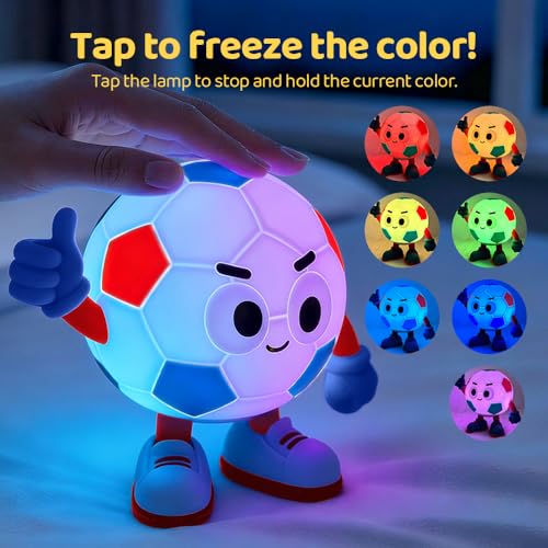 Image of S NMT Silicone Soccer Night Light, RGB Color Changing Rechargeable Nightlight, Timing 2 Level Brightness Sleeping Table Decoration Bedside Lamp with Touch Control