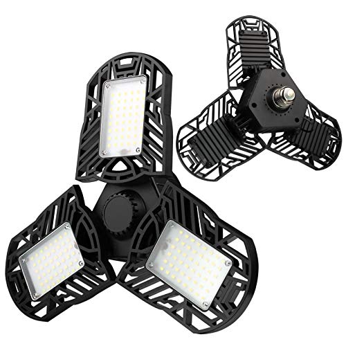 Kiket 2-Pack LED Garage Lights, 60W Deformable Garage Ceiling Lighting with 3 Adjustable Panels, 6000LM CRI80 Bright E26 LED Garage Lighting for Basement, Barn, Warehouse, High Bay Light (2 Pack)