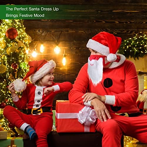 3 Pieces Christmas Santa Hat Bearded Face Mask Santa Eyebrow Xmas Holiday Hats Beard Face Covering Adjustable Christmas Mask for Party Costume
