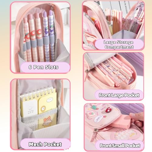 Image of Large Capacity Kawaii Pink Pencil Case & Pencil Pouch - Cute 3-Compartment Stationery Organizer for School Supplies, Office, and Travel | Ideal Gift for Girls and Art Lovers
