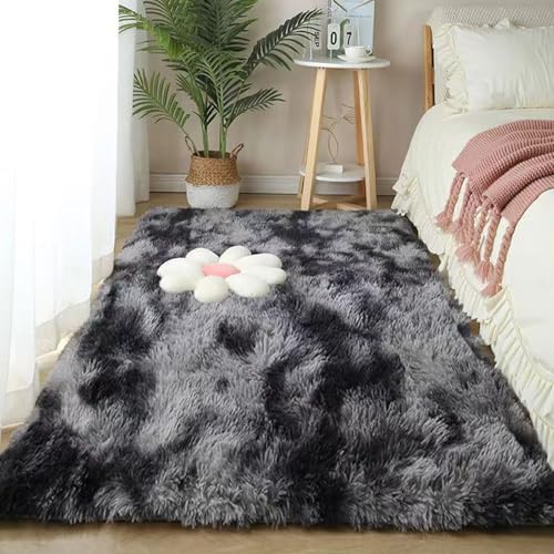 XUEDNGM Alfombras Dormitorio Modernas 110 x 210 cm Modernas Pelo Largo Lavables, Suave, Esponjosa, Antideslizante Dormitorio Alfombra Mullida Antideslizante para Salón, Gris Oscuro