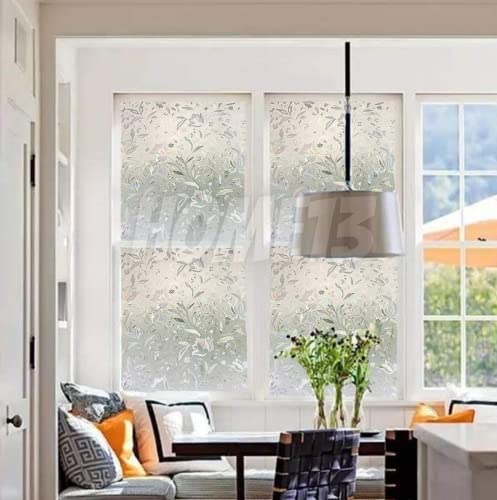Image of HOME13 Frosted Glass Film Window Privacy Film Static Cling Decoartive Frosted Window Film Heat Control Frosted Glass Sticker for Home & Office (24 x 240 Inch, Glass Flower)