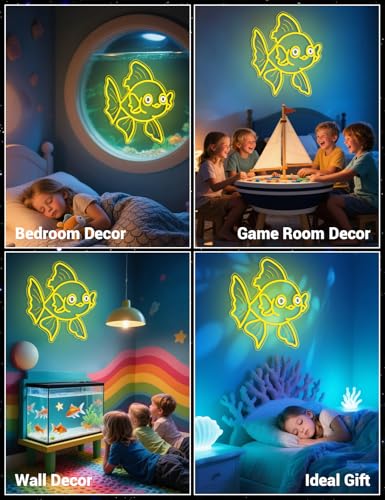 Image of Neon Sign for Bedroom, USB Goldfish Ocean Neon Light Signs for Wall Decor Dimmable LED Marine Decor Gift for Man Cave /Classroom /Angler with Hanging Kit (Goldfish)