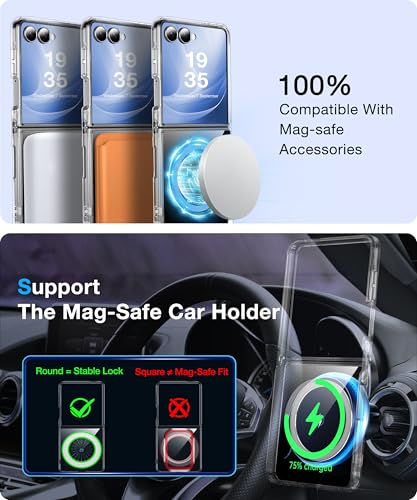 Image of NO.1 Magnetic for Samsung Galaxy Z Flip 7 Case with MagSafe [Crystal Clear] [Anti-Yellowing ][Military Grade Drop Tested] with Soft Silicone Bumper for Samsung Flip 7 Case Slim,Transparent