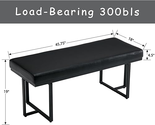 Miniatura 2 de ZH4YOU Banco otomano moderno de 45 pulgadas para dormitorio, banco de entrada tapizado de piel sintética negra con extremo de cojín suave y