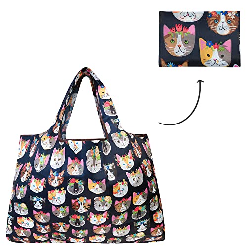 Allydrew Splendid Designs Bolsa grande dobrável de nylon reutilizável, gatos malucos
