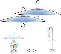 Vista 15 de Cubierta de lluvia de vidrio de 13 pulgadas para comedero de pájaros al aire libre - Deflector en poste de pastor o gancho en S para colgar - Cúpula