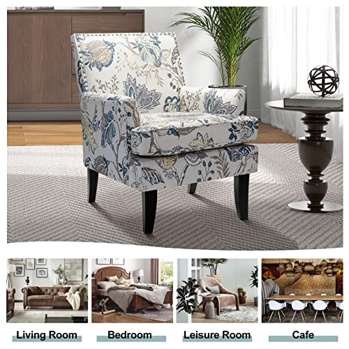 HULALA HOME Modern Accent Chair with Arms and Wooden Legs, Mid Century Accent Chair Armchair High Back Rest, Padded Armrest and Comfortable Cushioned Seat for Living Room (Blue Yellow Floral) - Image 7