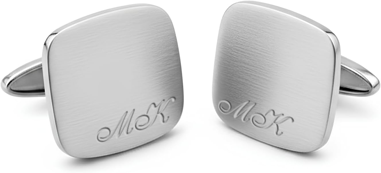 Sterling silver engraved cufflinks - Custom initial cufflinks - Engraved cuff links - Personalized cuff links for Men - Handmade