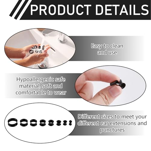 16 Stück Weich Silikon Tunnel 6mm - 20mm, Ohrdehner Plug Piercing Expander Set, Sicher und Flexibel für Frauen & Männer (Schwarz)