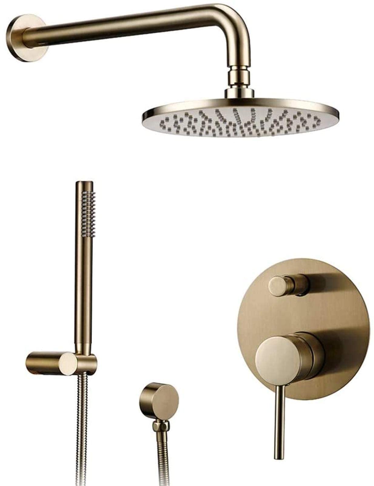 Rubinetti per doccia a parete Bagno Bagno Bagno Oro Spazzolato Doccia Rubinetto Set di Miscelatore Deviatore in Ottone Set 8-12in Soffione Doccia Valvola Braccio a Parete Set Doccia con