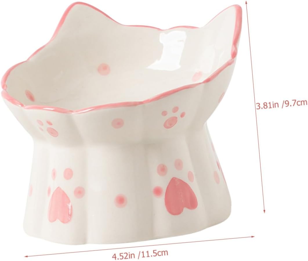 Elevated Cat Feeder Tall Neck Guard Bowl Ceramic Cat Food and Water Bowl Raised Pet Feeder for Kitten/Puppy
