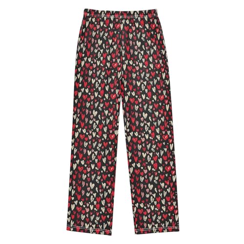 Pajama Pants Red Hearts Black Valentines PJ Bottoms Sleepwear Lounge Sleep Pant with Pockets