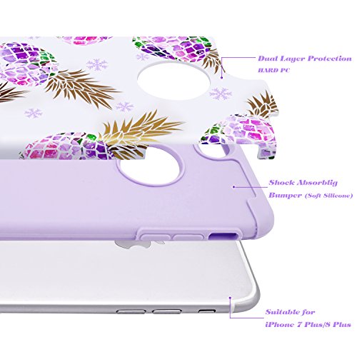 Fingic Iphone 8 Plus Case Purple,7 Plus Case, Floral Pineapple&Snowflake Thin Case Hard Pc&Soft Rubber Anti-Scratch Shockproof Phone Case For Iphone 8/7 Plus,Floral Pineapple/Purple #TOP3