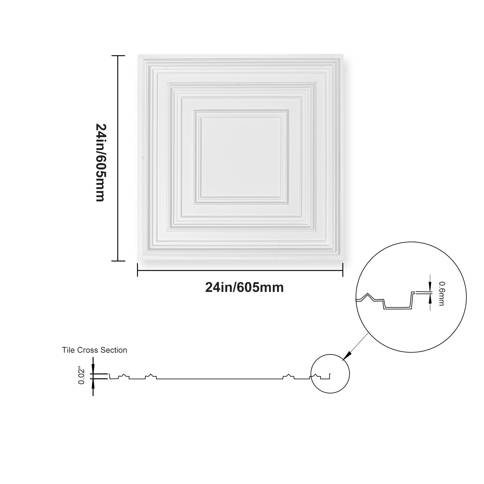 VEVOR Zestaw 12 wysokiej jakości płytek sufitowych PCW, łatwe do zainstalowania/przycięcia, pokrycie sufitowe do dekoracji domu/biura, 61 x 61 cm, białe