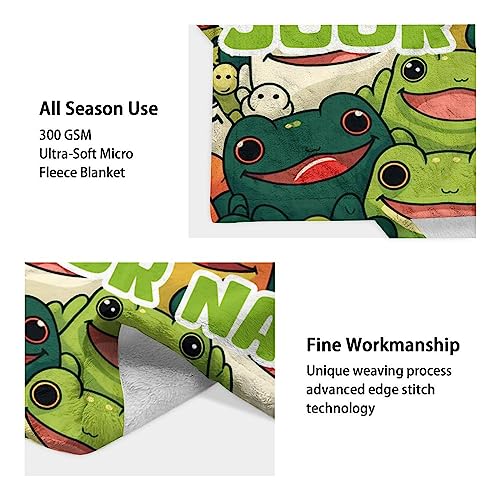 Custom Frog Throw Blanket for Teen - 50x60 Inches Throw Size - Soft Fluffy Cozy Blankets Gift - Colorful Novelty Blanket Throws for Living Room Decorative