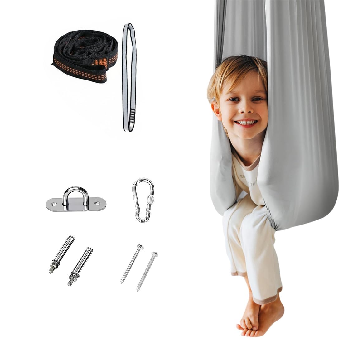 Balançoire sensorielle d'intérieur for Enfants - Jouets sensoriels - Livrée avec du matériel Robuste et Un Tissu en Nylon Doux for Un Effet apaisant(Grigio)
