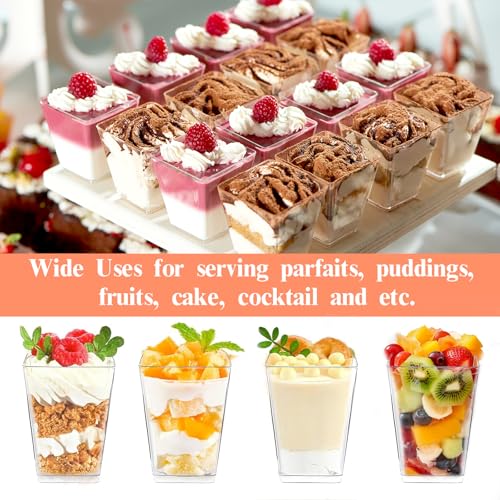 Rouceyxin 50 Pack 5 oz Plastic Dessert Cups with Lids and Spoons, Yogurt Parfait Appetizer Cup with Lids for Party, Clear Mini Dessert Shooter Cups for Pudding Fruit Trifle Ice Cream