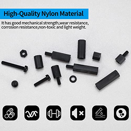 310 Stück M3 Nylon Schraube Mutter Abstandshalter, Männlich Weiblich Schwarz Nylon Sechskantschraube Distanzhülsen Sortimentssatz für Platinen Mainnboard Reparatur Zubehör