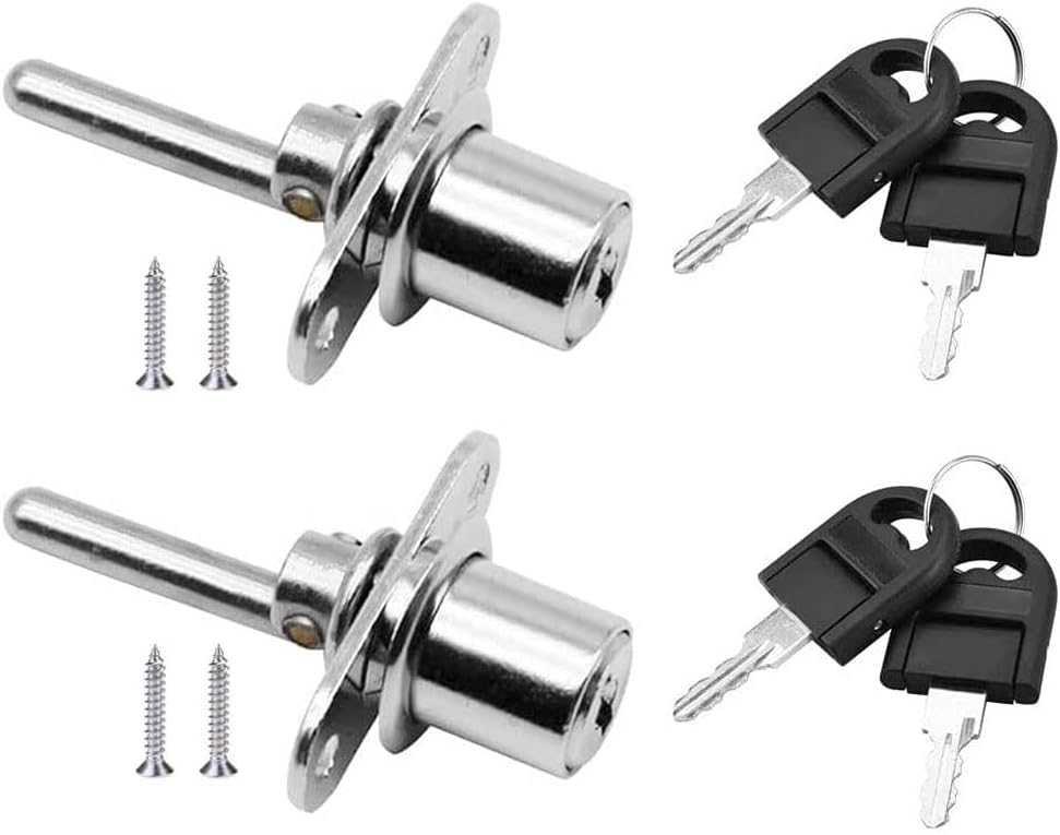 ZHIQIN2 Piece Drawer Lock with Key for Furniture and Piston Lock for Filing Cabinets, Display Cabinets, Diameter 16 mm, Length 61 mm (Silver)