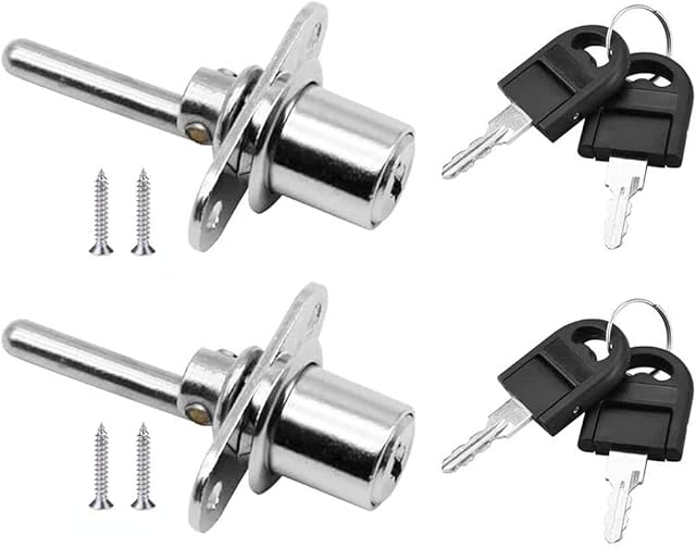 2 Piece Cabinet Plunger Lock Furniture Desk Drawer Plunger Lock Cupboard Cam Lock with Key for Filing Cabinets Wardrobe Display Cabinet Furniture