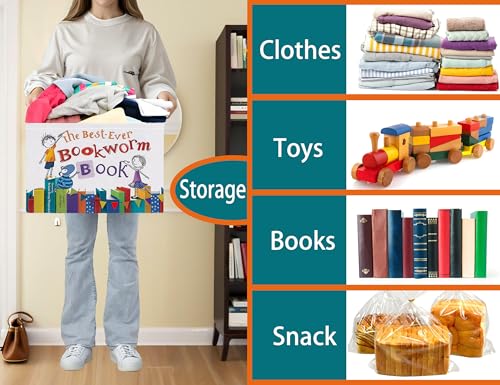 Image of Large Kids Book Storage Bin Collapsible Nursery Toy Basket Canvas Teacher Crate Room Classroom Box Organizer Decor(Color Book)