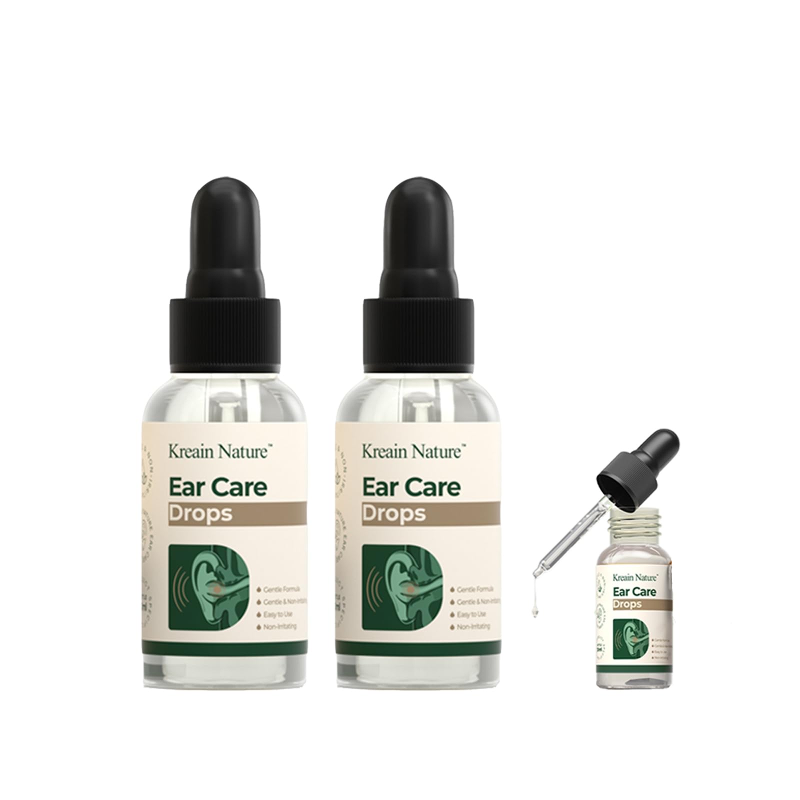 2 Pcs Advanced Ear Care Drops with Natural Botanical Extracts Kreain Nature Gentle Daily Ear Drops for Earwax