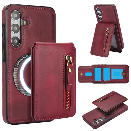 Étui portefeuille Samsung S24 avec coque aimantée détachable compatible MagSafe