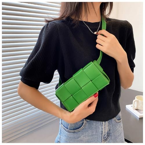Image of Mini Woven Crossbody Bag for Women, Square Shoulder Handbag Leather Clutch Purse Cute Fanny Packs with Adjustable Belt