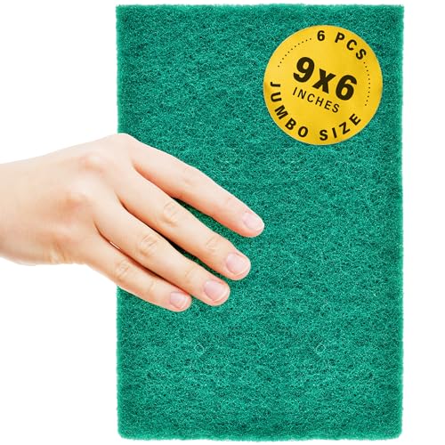 Image of DecorRack 6 X-Large Scouring Pads 9 inch x 6 inch Extra Large Dish Pad for Heavy Duty Cleaning, 100% Bigger Than Standard Size (6 Pack)