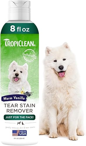 TropiClean Cálido removedor de manchas de vainilla para perros, facial de arándanos sin lágrimas para perros, ideal para perros blancos y todos los