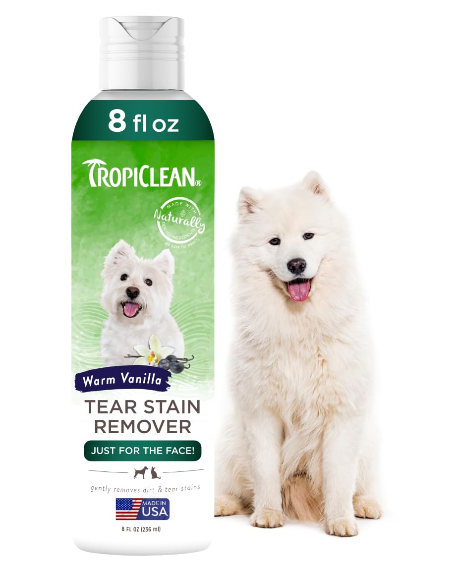 Warm Vanilla Tear Stain Remover for Dogs | Tearless Blueberry Facial for Dogs | Ideal for White Dogs & All Other Coats | Cat Friendly | Made in the USA | 8 oz.