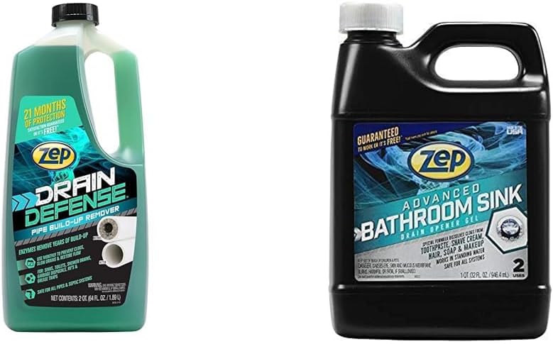 Zep Drain Defense Pipe Build-Up Remover - 64 Ounces - ZLDC648 & Advanced Bathroom Sink Drain Opener Gel - 32 Ounce - U49310 - Formulated for Toothpaste