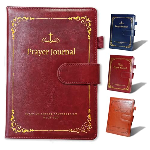YOJO Bible Journal, Prayer Journal for Woman & Men, Daily & Weekly Bible Study Journal for Woman Men, PU Leather Prayer Journal, Christian Gifts for Women Men (Red)